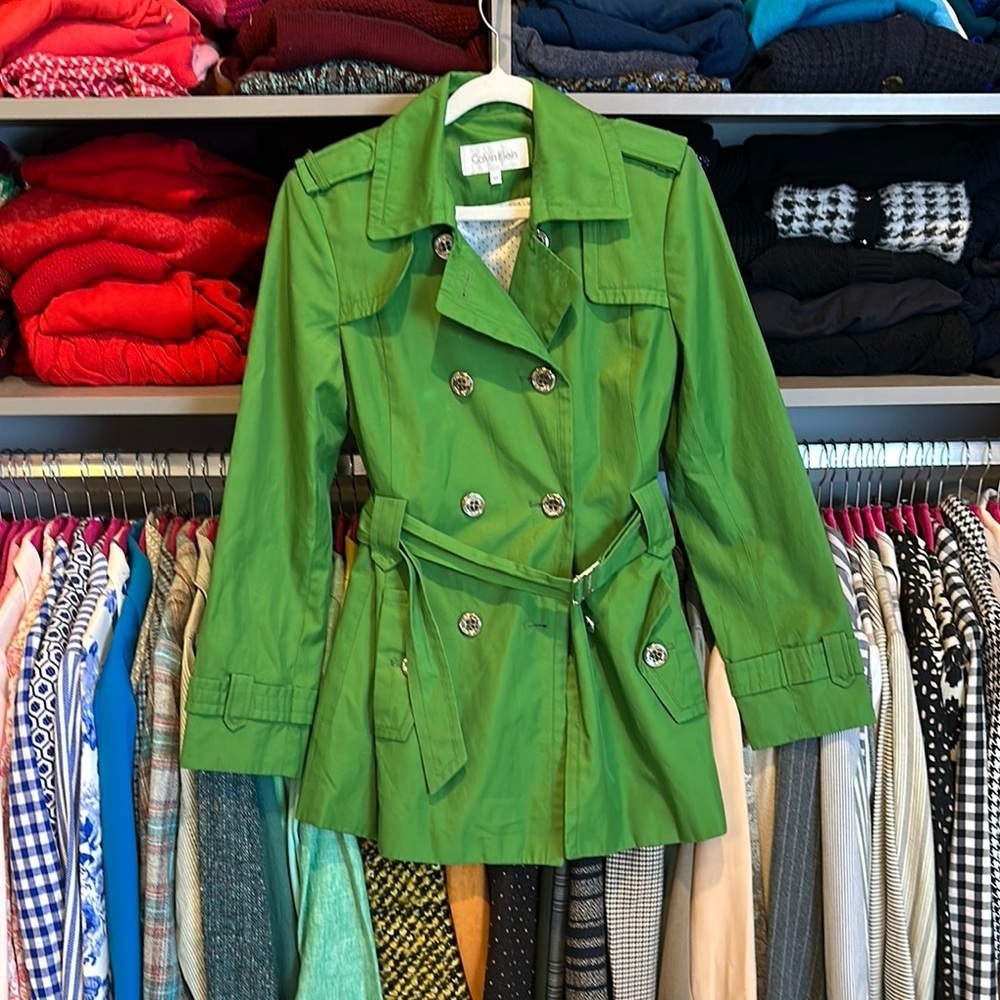 Calvin Klein green 2 pocket trench jacket size XS